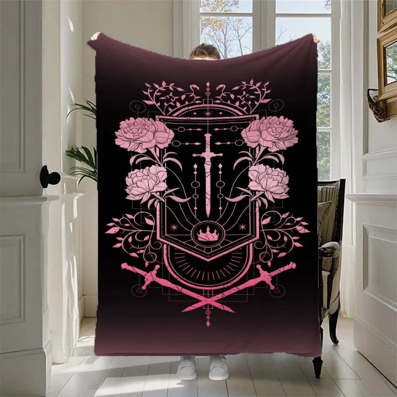 Vintage Floral Fleece Blanket - Elegant Rose & Cross Design, Burgundy Wine Red, All-Season Soft Throw for Living Room, Bedroom