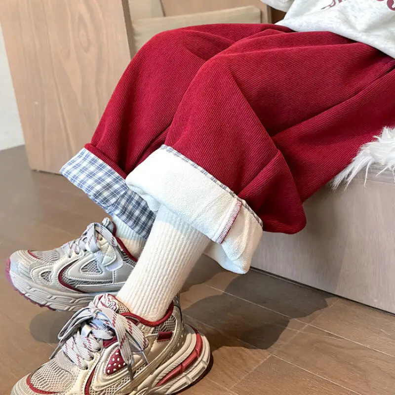 Girl Thicken Straight Pants Winter Autumn Sweatpants Child Versatile Keep Warm Kawaii Fashion New Style Casual Clothing Homewear