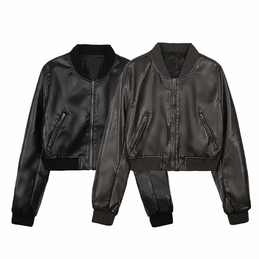 

women's retro stand up collar loose motorcycle PU imitation leather pilot jacket spring and summer new jacket