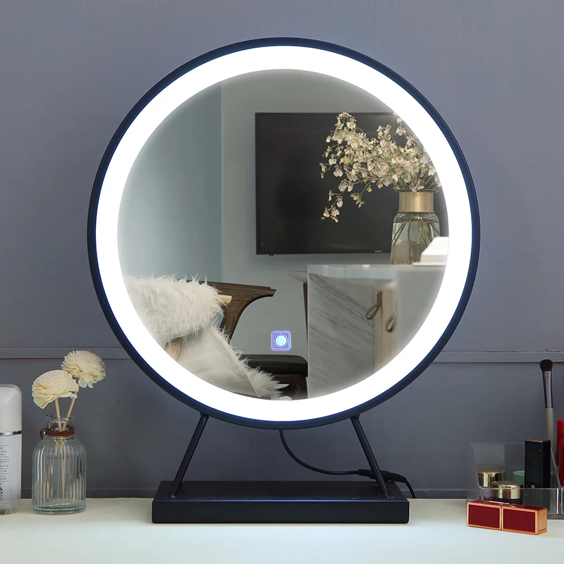 

Korean Style Round Dressing Mirror Small Girls Nordic Makeup Portable Decor Mirror Stand Cute With Lights Espejos Home Decor