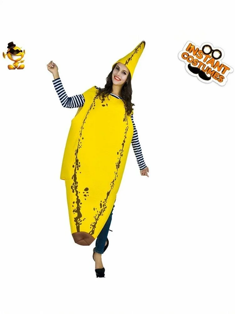 Funny Banana Cosplay Costume Parent-Child Performance Carnival Fruit Themed Par Outfit Polyester Material Stage Costume