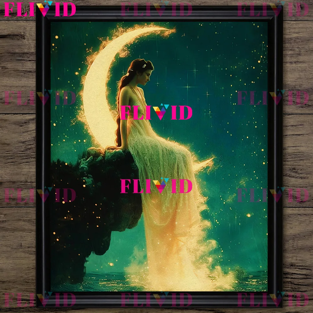 The Moon Goddess In Greek Mythology,Vintage Wall Art Canvas Painting,Selene And Moon Art Poster And Print Home Decor Unframed