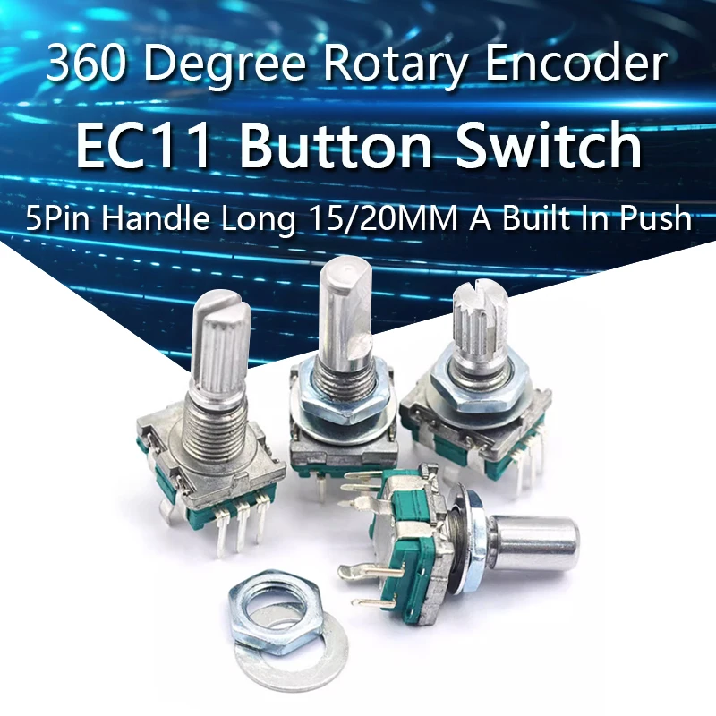 20 Position 360 Degree Rotary Encoder EC11 w Push Button 5Pin Handle Long 15/20MM With A Built In Push Button Switch