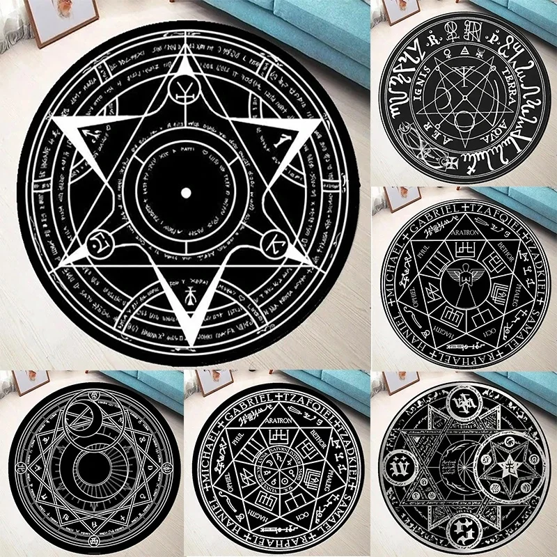 VIKAMA Round Occult Pentagram Magic Circle Area Rug Non‑slip Gothic Mystical Symbol Carpet For Home Floor Decor