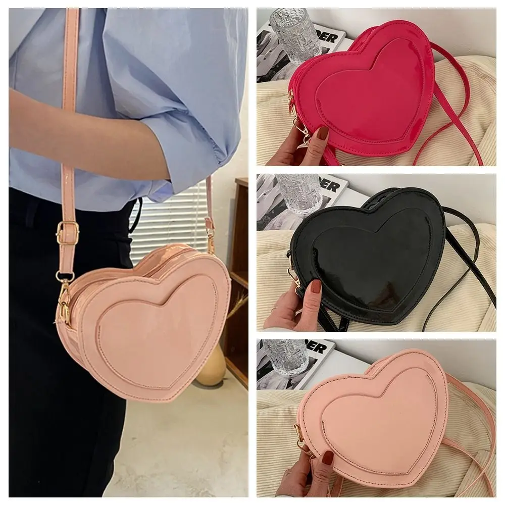 

Love Heart Peach Heart Shaped Handbags Pink Pu Leather Heart Shaped Coin Purses Adjustable Shoulder Strap Crossbody Bag