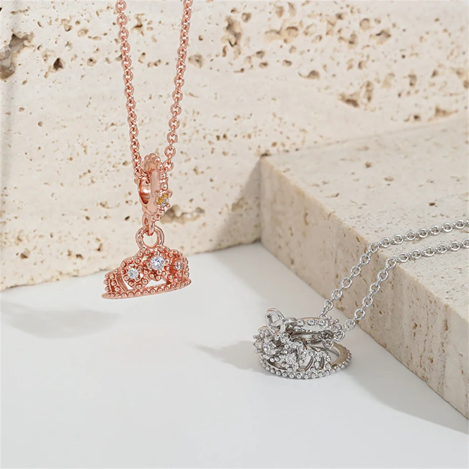 

Cartoon Princess Heart Pendant For Women Simple And Luxurious Stainless Steel Headdress Fashion High-end Diamond Crown Necklace