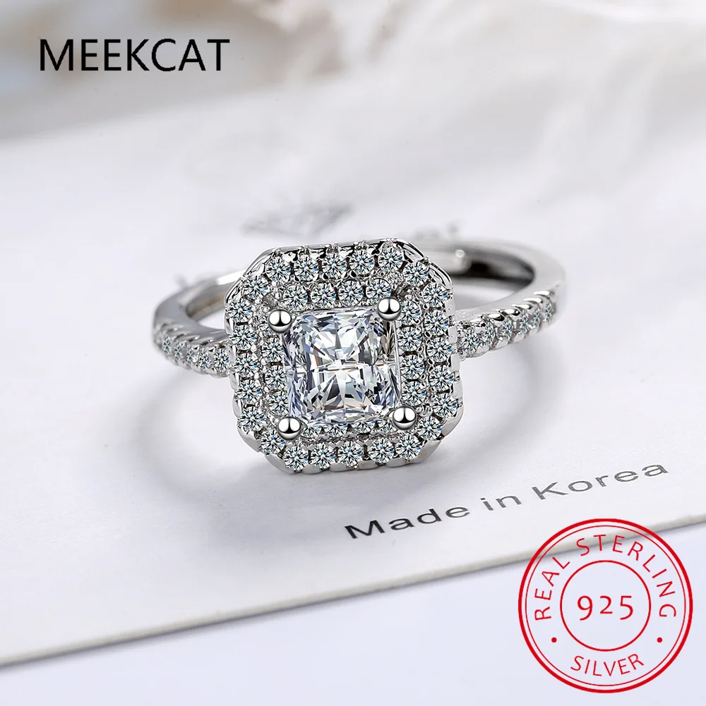 2023 Real 925 Sterling Silver Delicate Square Clear CZ Charm Finger Rings Adjustable For Women Wedding Engagement Jewelry RHR718