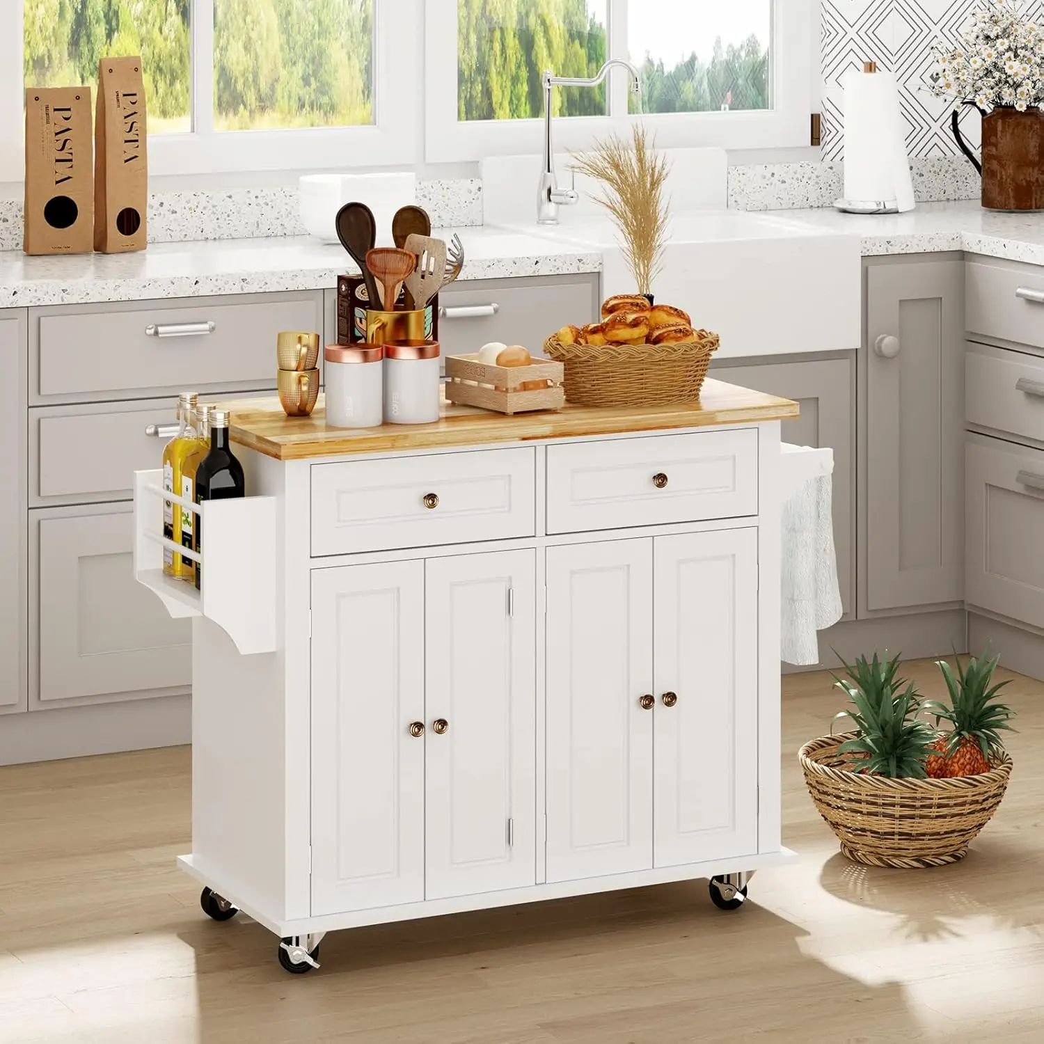 Kitchen Island Cart with Storage Kitchen Cart Sideboard and Buffet with Wheels Bar Cart with Large Counter top