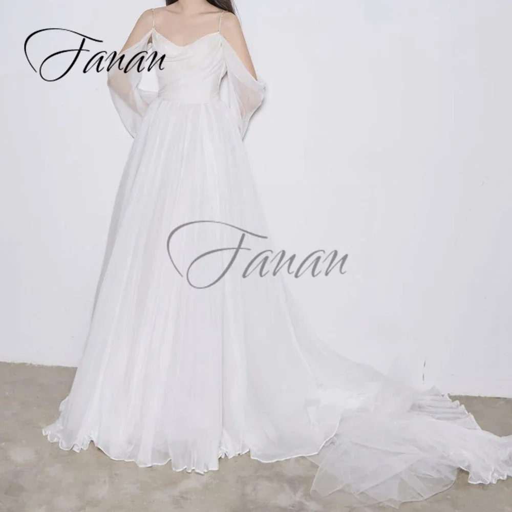 Customized Simple V-Neck See-Through Wedding Dresses Backless A-Line Chiffon Sweep Train Bridal Gown robe de mariée vestidos no