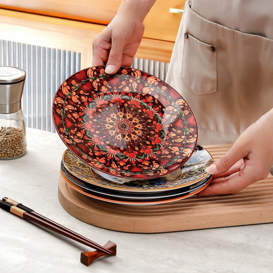 Bohemia Ceramic Large Plate Set Household Steak Plate Western Plate Creative Breakfast Plate Dish Plate Restaurant Flat Plate