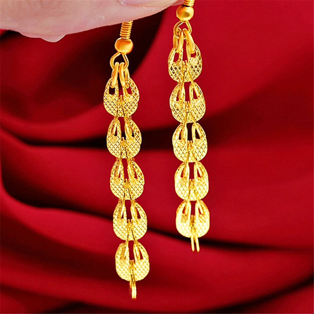 Yellow Gold Plated Charm Earrings For Women Peacock Tail Long Tassel Drop Earing Brincos Femme Wedding Jewelry Accessories Gift