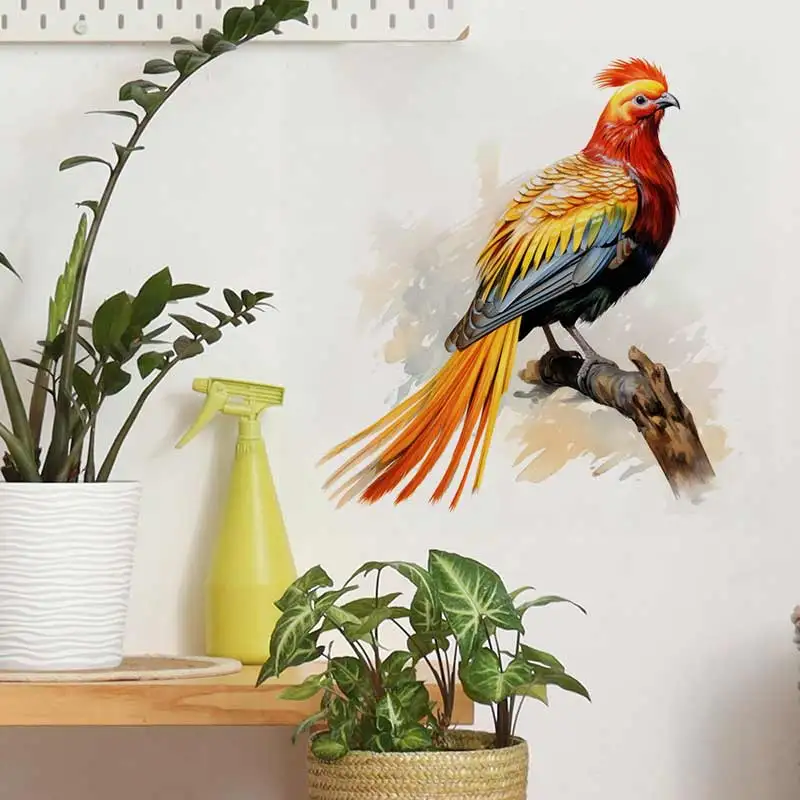 Colorful Bird Golden Pheasant Wall Sticker Toilet Lid Stickers, Bedroom Entrance Living Room Porch Home Decora Decals S872