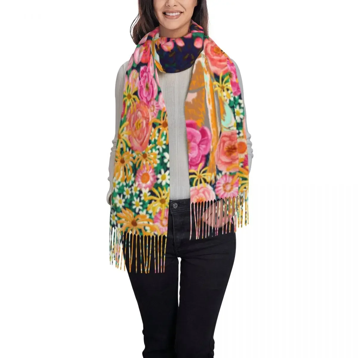 Custom Garden Hound Greyhound Dog Tassel Scarf Women Winter