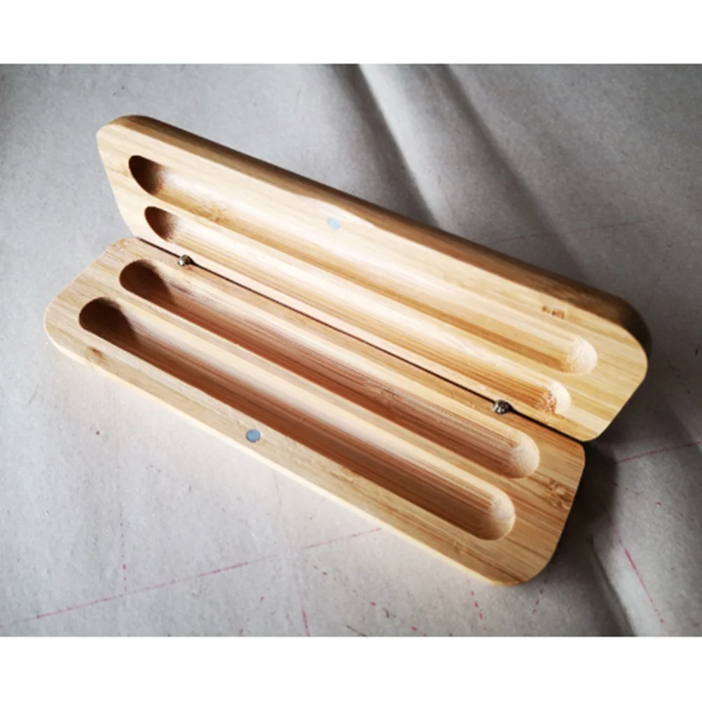 Bamboo Pen Box with Two Pen Slot Bamboo Pencil Case Pen Case Supplies wood pencil case pencil box multifunction pencil box