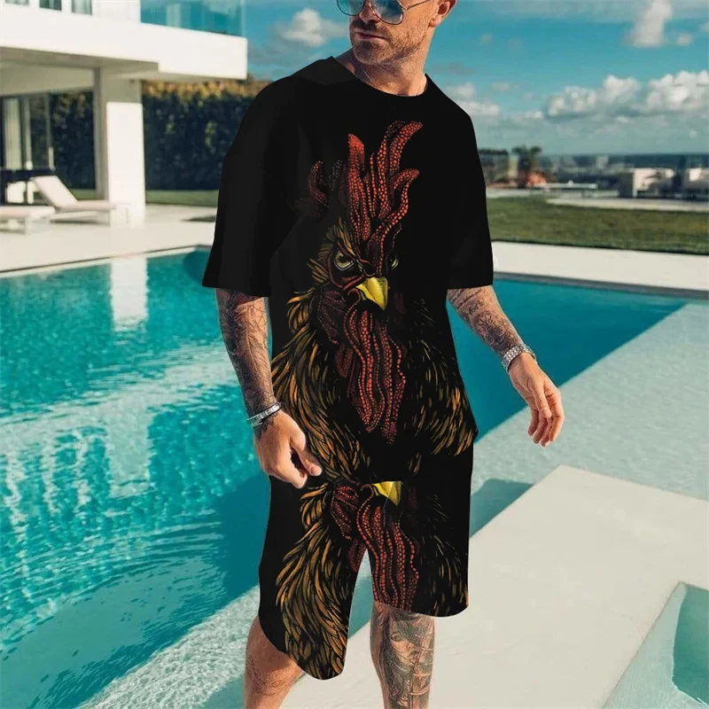 Vintage Dragon Pattern Print 2Pcs Men 3D Sets T-shirt +Shorts 2pcs set New Suit Hawaii Fashion Oversized Casual Two Piece Set