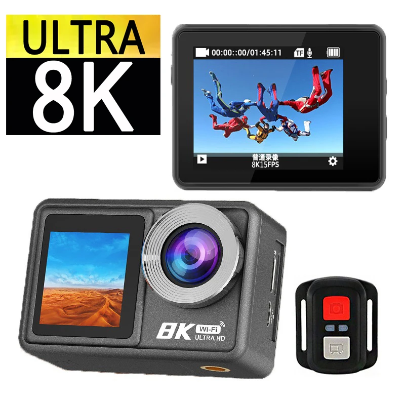 For Pro Action Camera 8K 6K 4K Video Waterproof Remote WiFi Outdoor Sports DV EIS Front and Rear TouchScreen Waterproof 30M Vlog