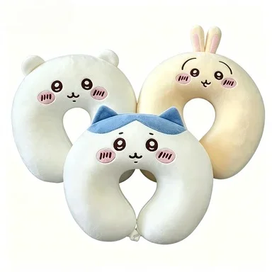 Cartoon Chiikawa Plush Neck Support Pillow Pearl Cotton U Pillow Hachiware Usagi Figure Travel Fatigue Relief Leisure Accessory