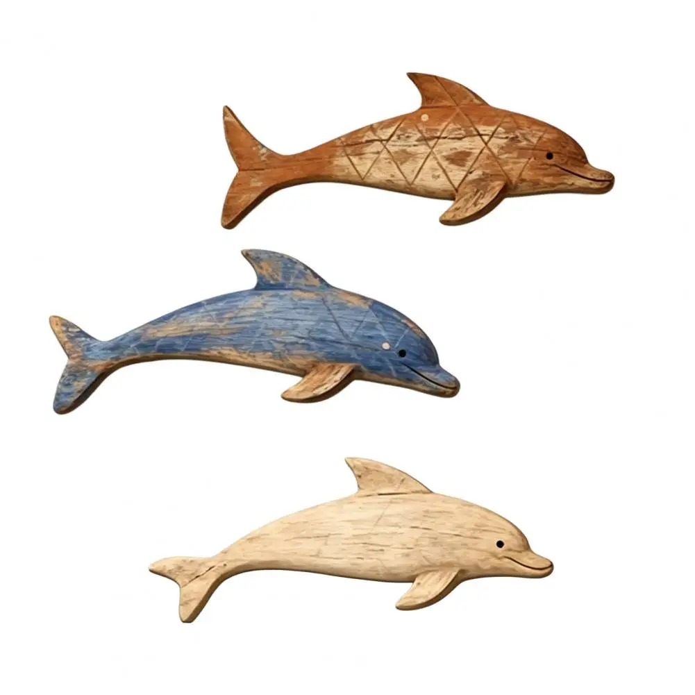 

3 Pcs Wooden Sea Dolphin Wall Art, Relaxing Beach Wood Print Rustic Ocean Animal Wall Sculpture for Lake House, Bathroom