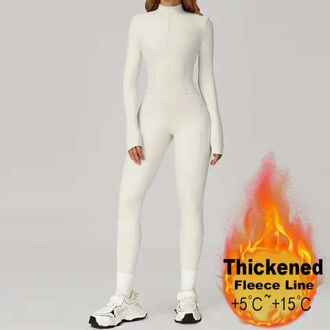 Winter Sport Jumpsuits Women Warm Gym Overalls Fleece Fitness Bodysuits Workout One Piece Clothing LongSleeve Yoga Jumpsuits