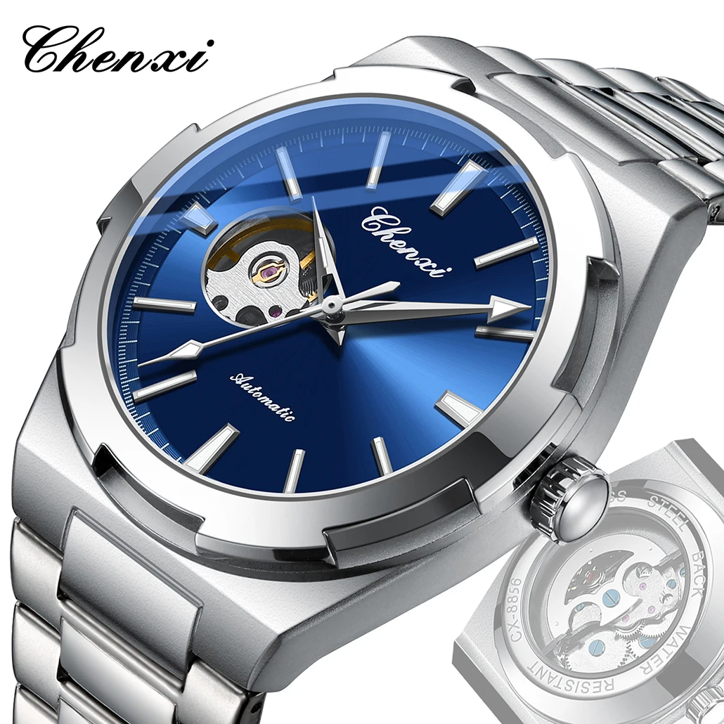 CHENXI Reloj mecánico de lujo para hombre, relojes Tourbillon automáticos de acero inoxidable para hombre, deportes, ocio, negocios, resistente al agua