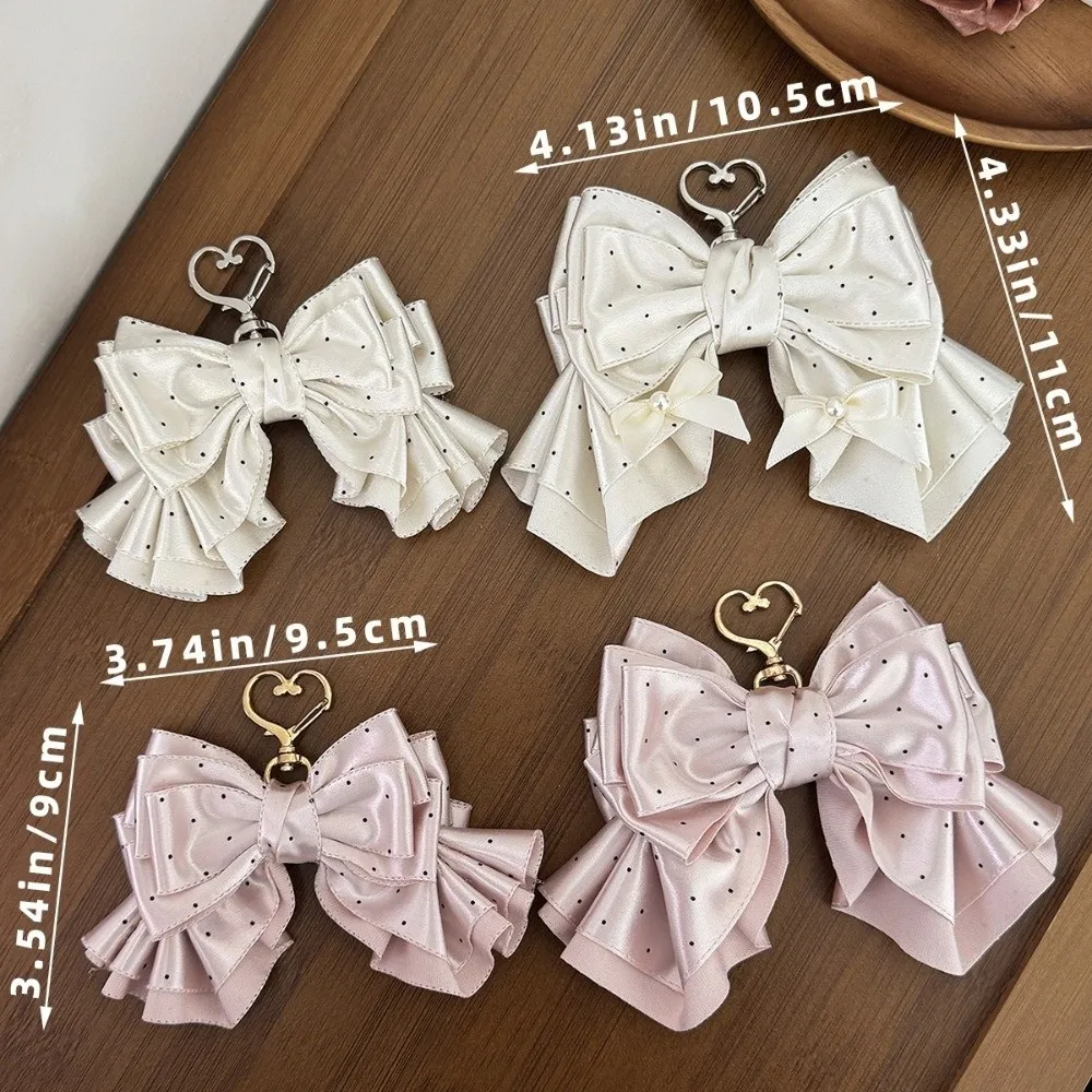 Handmade Polka Dot Bow Keychain Polka Dot Pattern Sweet Girly Style Bow Bag Charm Satin Ribbon Satin Ribbon Bag Pendant