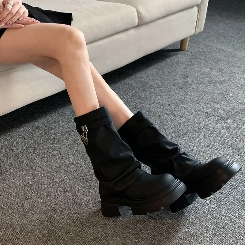 Buty na obcasie buty z okrągłym czubkiem luksusowe buty designerskie-damskie eleganckie Lolita jesień Rock moda damska kostka 2024 solidne poślizgi