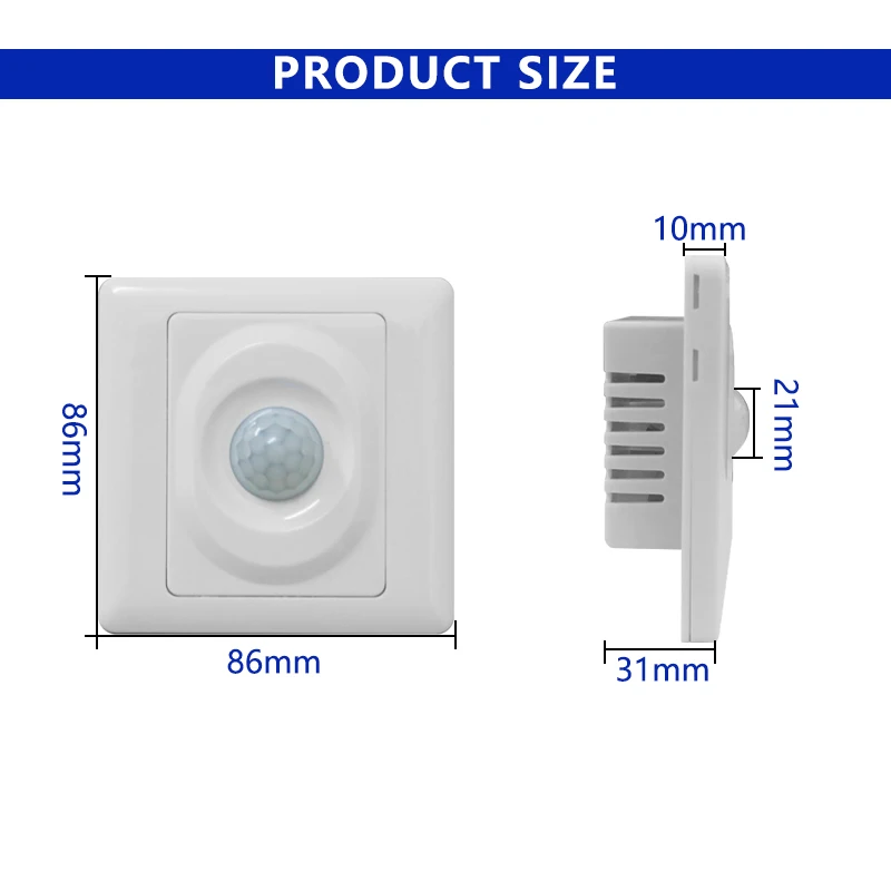 86 Type PIR Infrared Body Sensor Automatic Switch 220V AC 180-265V Wall Mount Panel White Photosensitive Delay Adjustable Single