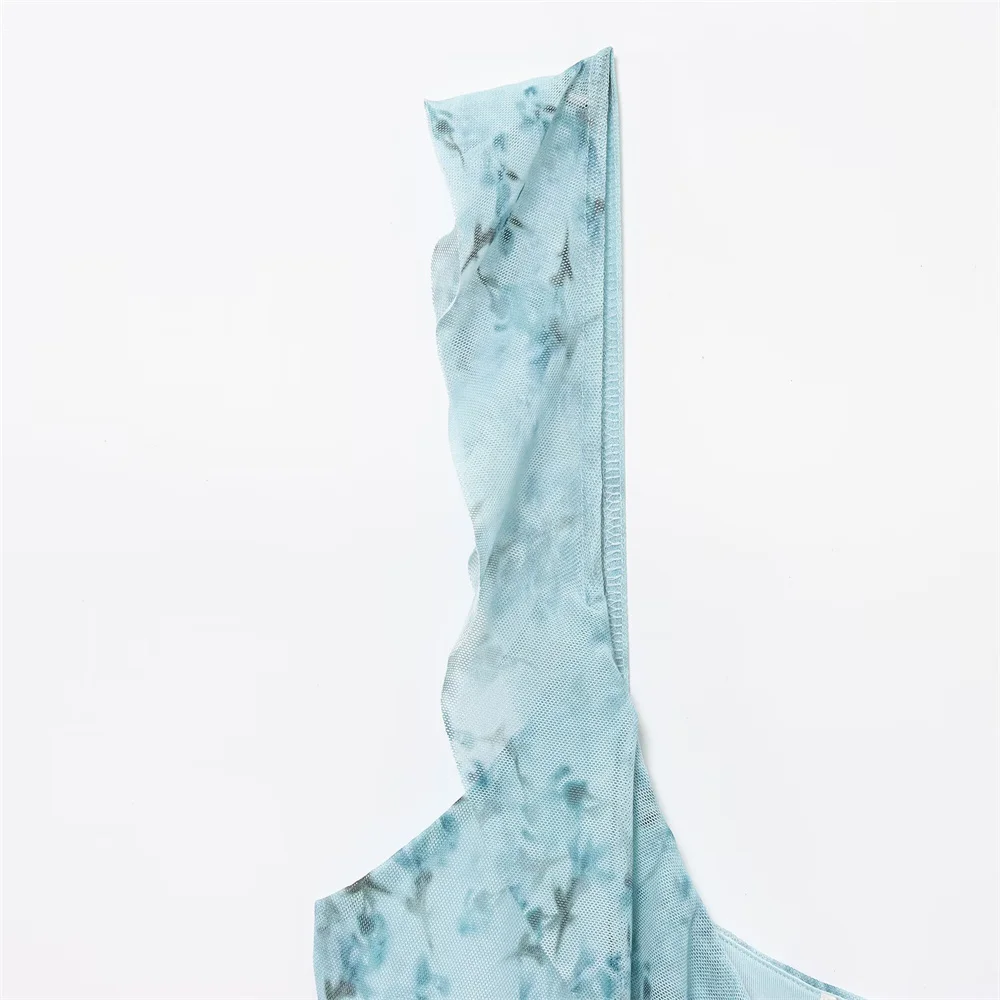 여름 새로운 여성 패션 캐주얼 유럽과 미국 스타일의 계층화 된 장식 인쇄 실크 메쉬 탑