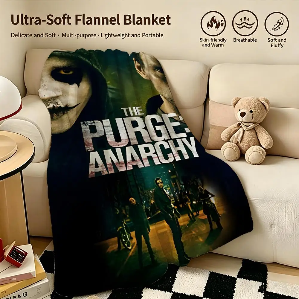 movie T-The Purge-e Throw Warm Soft Flannel Blanket, Multi-use for Sofa Bed Camping Travel Nap