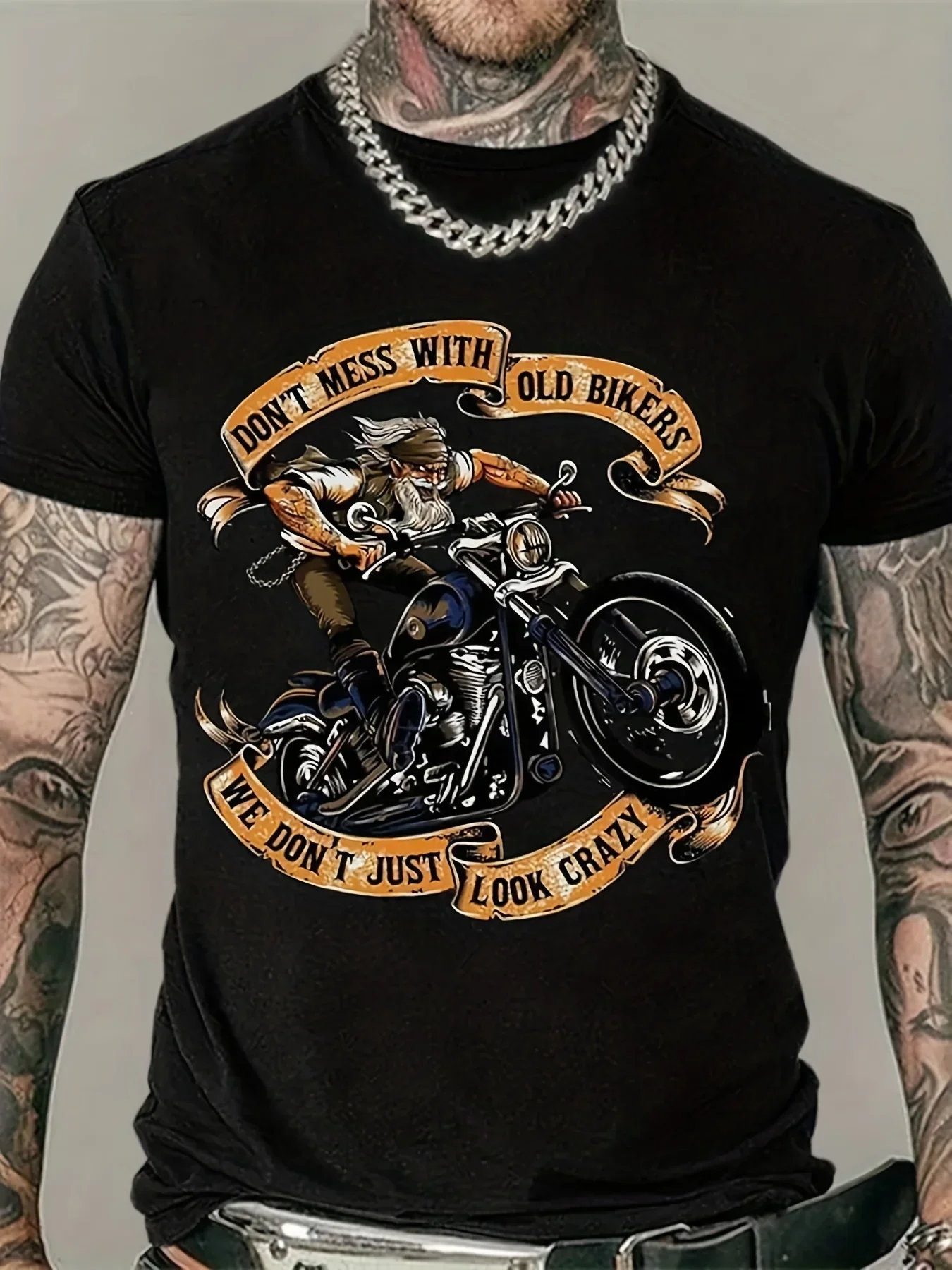 T-shirt manches courtes col rond homme, 100% coton, imprimé moto rétro, décontracté, ample, Sport, confortable, été