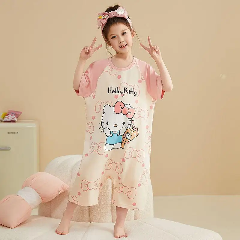 

Пижамы Hello Kitty Kuromi для девочек Sanrio, хлопковая одежда принцессы с короткими рукавами и героями мультфильмов, кавайная модная мягкая летняя одежда, новинка