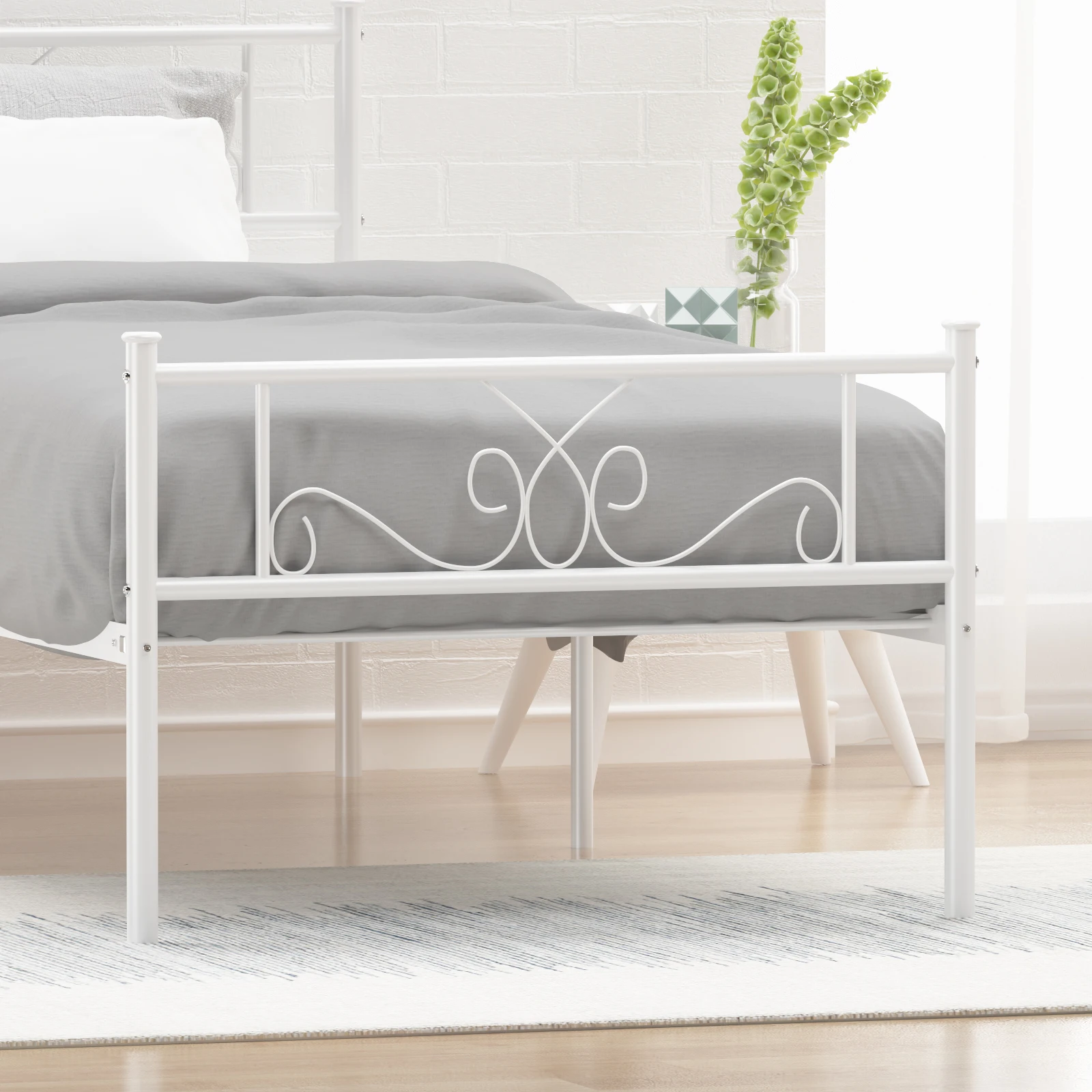 Twin Size Bed Frame with Headboard Twin Metal Platform Bed No Box Spring Needed