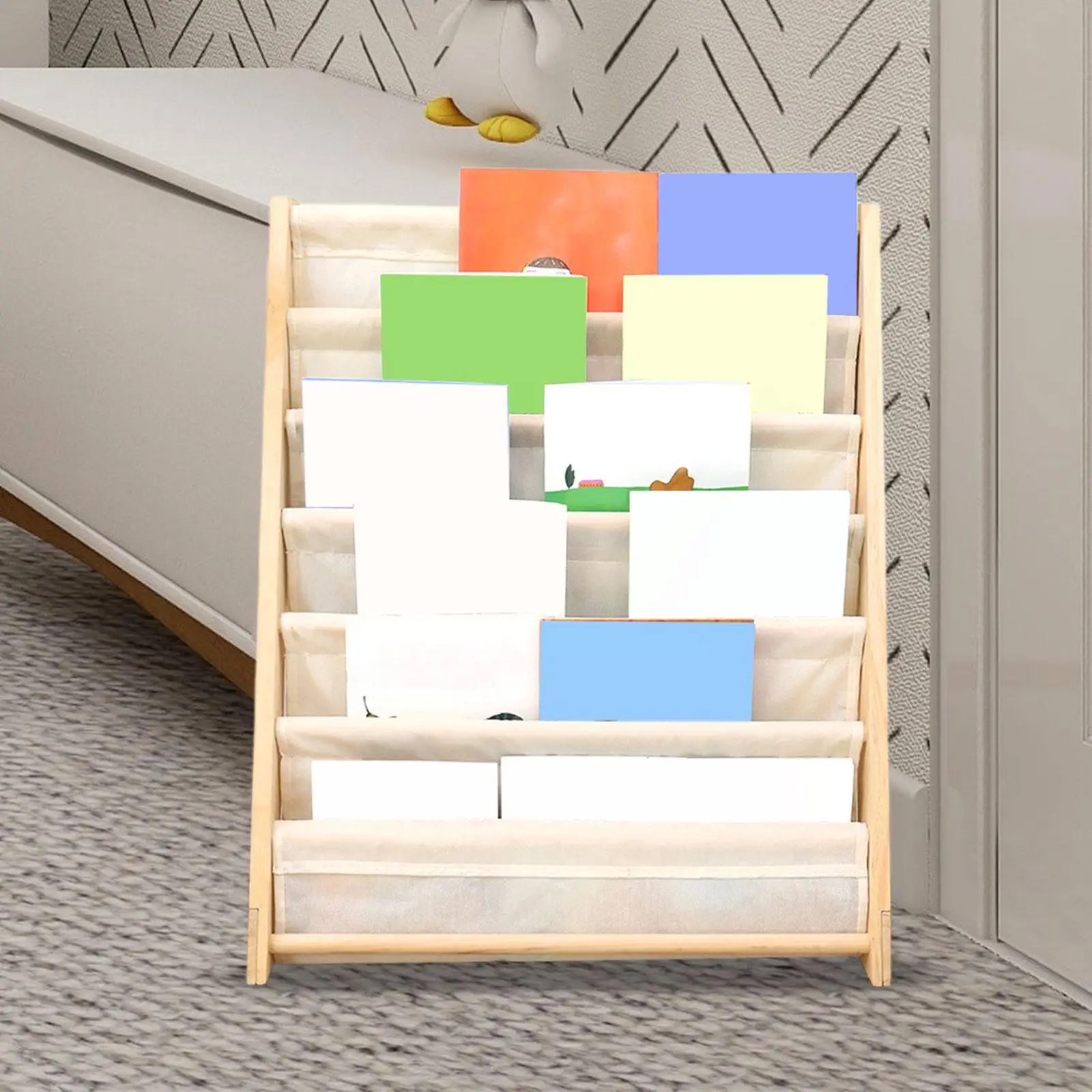 Children Book Rack Storage Kids Sling Bookshelf Nursery Book Holder Gift Wooden