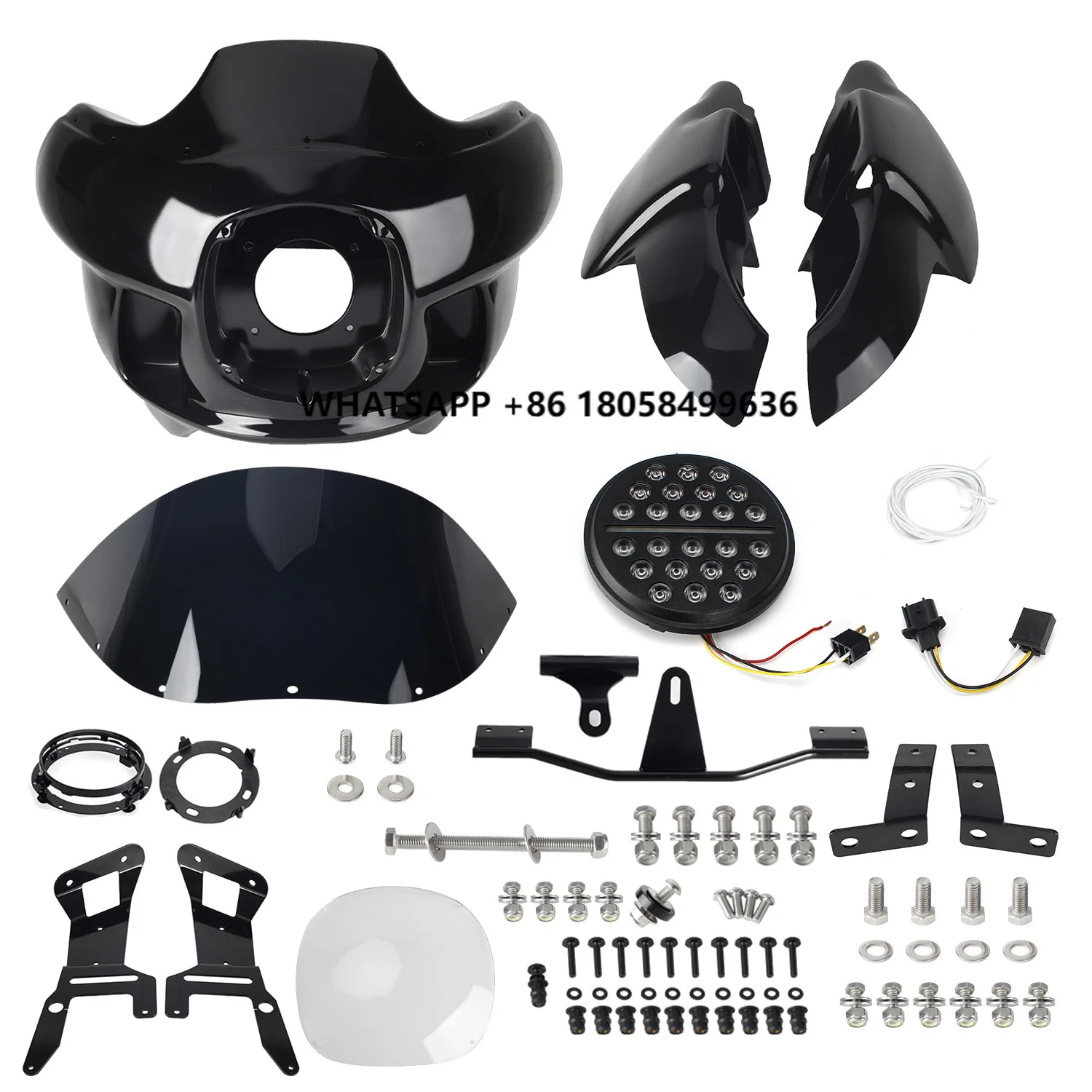 

Motorcycle Headlamp/Lower Leg Fairing 7" LED Headlight Wind Deflector Mount Kit for Harley Dyna Low Rider FXD