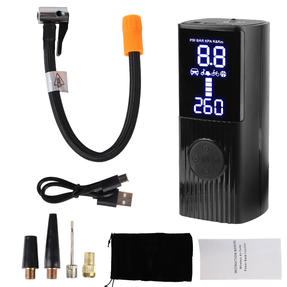 Portable Inflator Wireless Inflatable Pump 0-150psi/10bar Car Air Compressor Tire Pressure Test Tire Air Pump