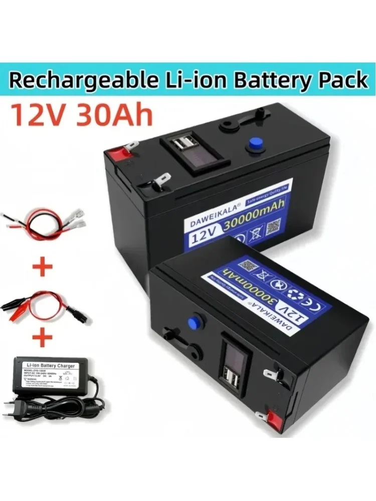 12V Batterie 30000mAh Wiederaufladbarer Li-Ionen-Akku für Elektro-Spielzeugauto LED-Streifenlichter Outdoor-Stromversorgung Powerbank