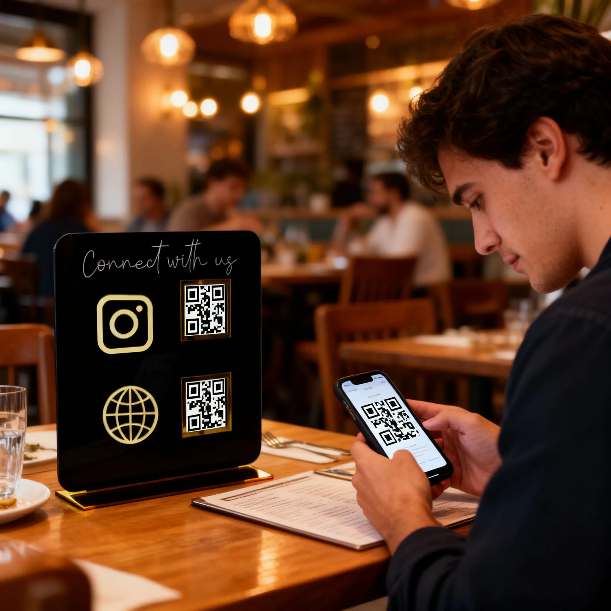 Custom Acrylic QR Code Stand - Personalized Laser Engraved Logo Sign for Business Social Media  Payment Apps Restaurant Retail