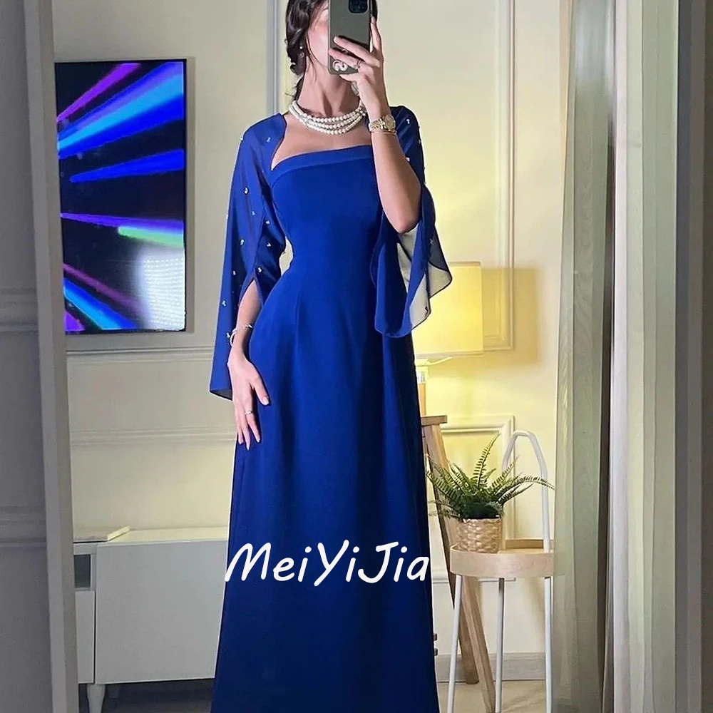 Meiyijia  Evening Dress Saudi Beaded Square Neckline Satin Floor-Length   Arabia  Sexy Evening Birthday Club Outfits Summer 2024