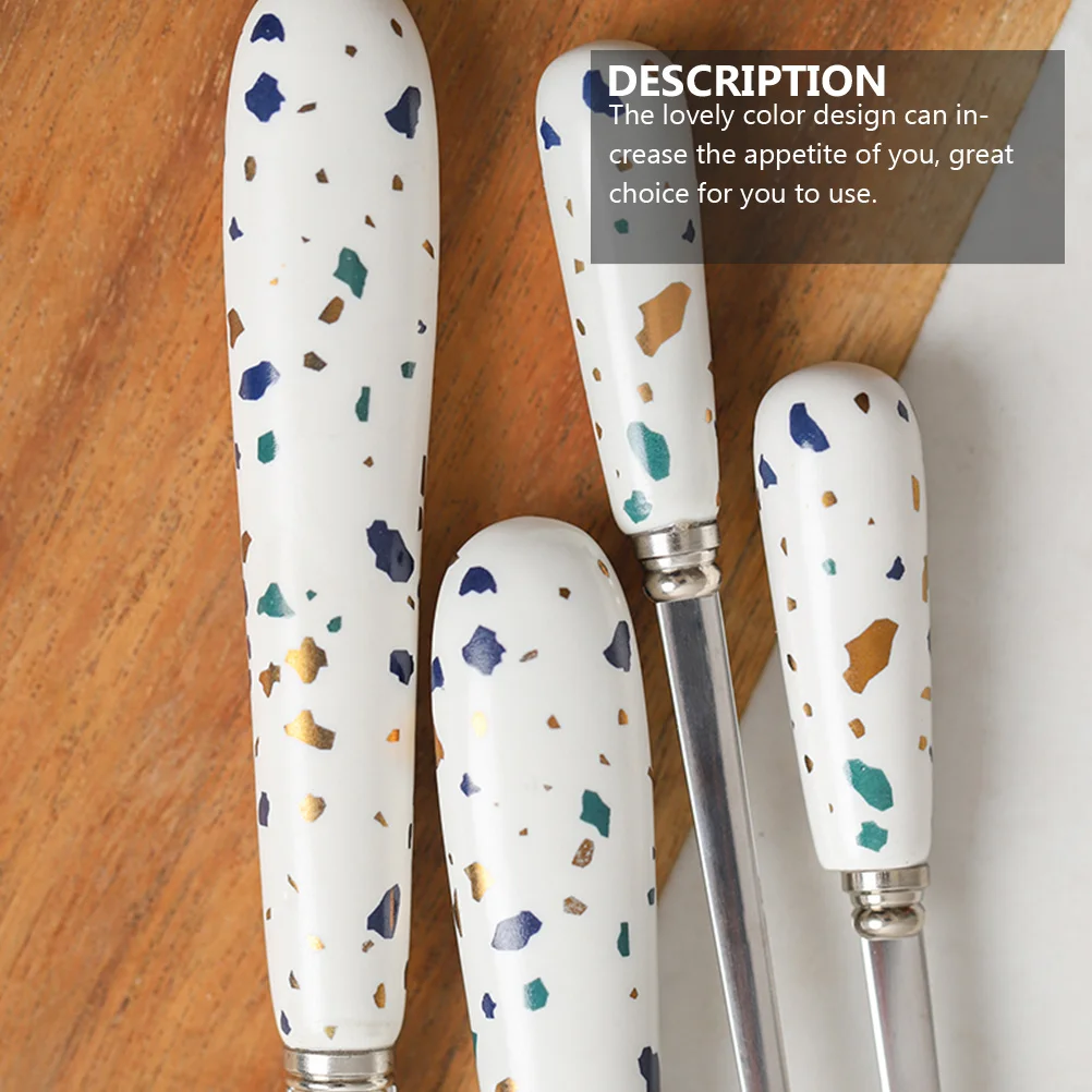 

2Pcs Stainless Steel Fork Spoon Nordic Style Tableware Ceramic Handle Cutlery Safe Easy Clean Milk Tea Shop Gift