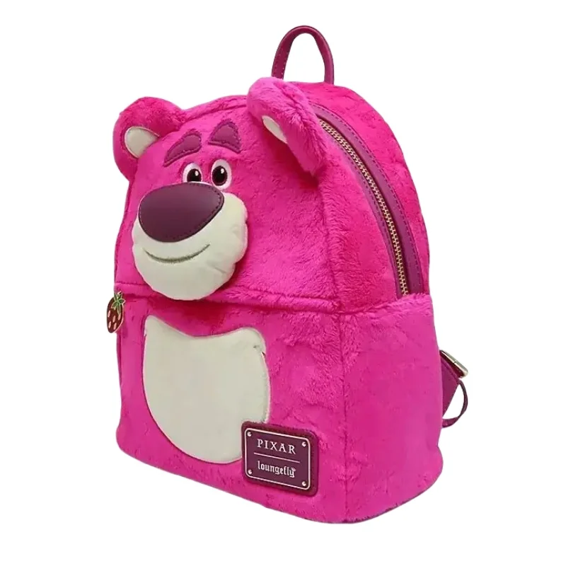 New Arrival Loungefly Disney Toy Story Backpack Cute Pink Strawberry Bear Cartoon Plush Backpack Pixar Satchel Girls Bag Gifts