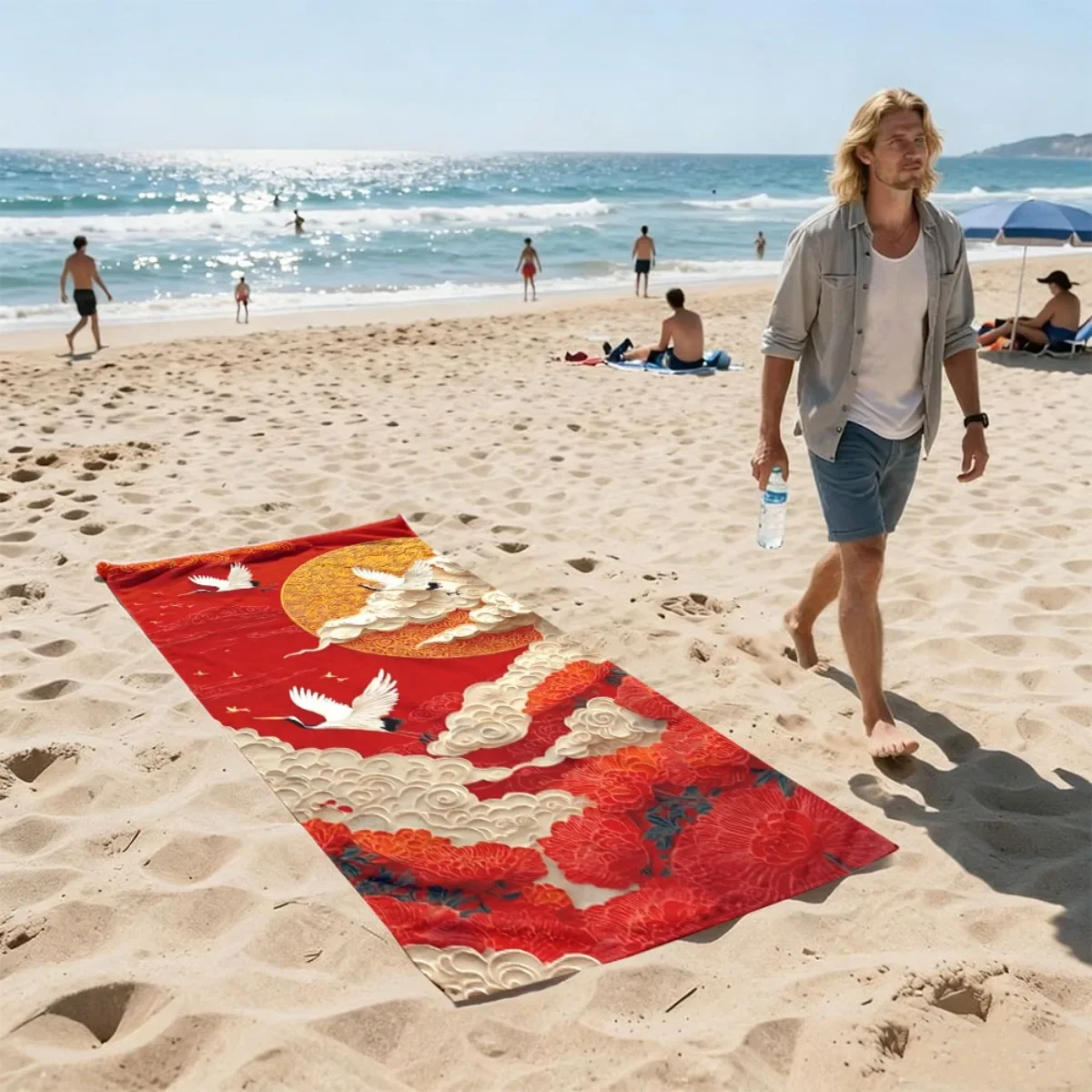 Oversized Beach Towel for Women Large Absorbent Towel with Strong Wrapping Properties Tropical Print