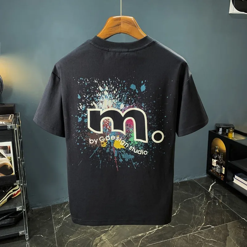 

Men's White Printed T-Shirt Summer Thin 100% Combed Cotton Short Sleeve Loose Comfortable Breathable
