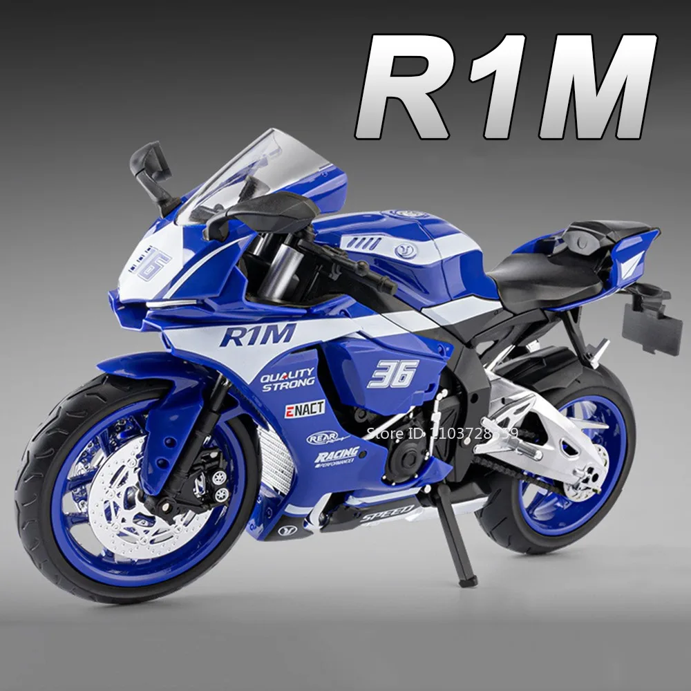 

1:9 R1M S1000RR Miniature Motorcycle Model Toys Alloy Diecast Sound Light Shock Absorption Front Wheel Steering for Kids Gifts