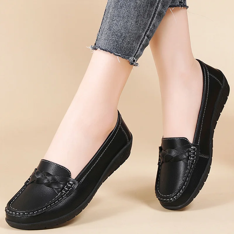 Shoes Women 2025 New Loafers Slip On Flats Leather Shoes Woman Comfortable Flat Shoes Women White Zapatos Mujer Women's Footwear image 2