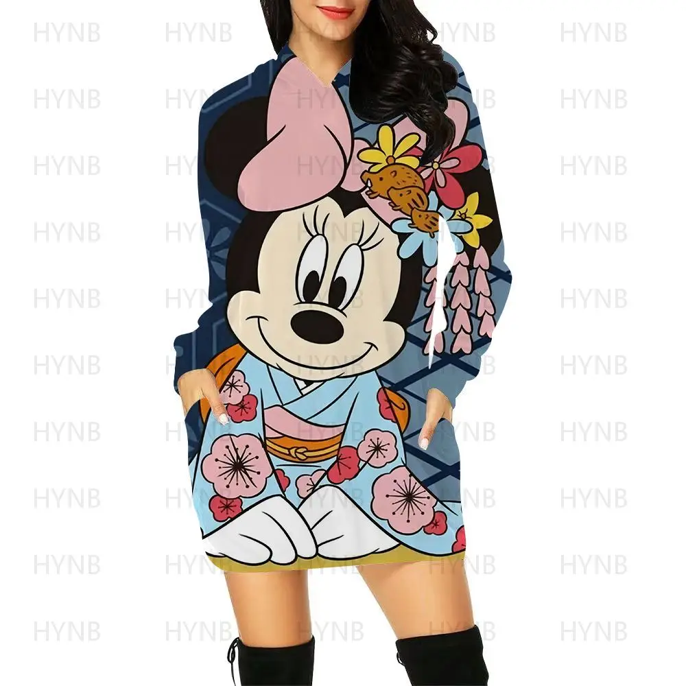 Dress Mickey Dresses Disney Women 2022 Minnie Mouse Elegant Women\'s Party With Hood Long Sleeves Y2k Sweater Dress Cartoon Mini