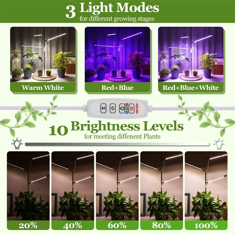 LED Grow Light Full Spectrum Plant Growing Lamp with Timer for Indoor Plant Dimmable Plant Light for Hydroponic Seedling Herb