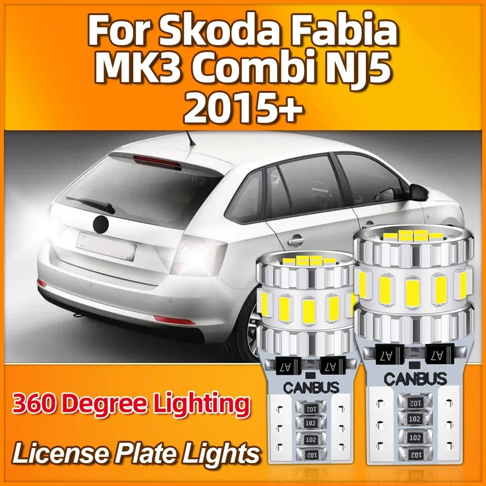 

2PCS T10 W5W LED Bulbs 168 194 Canbus Car License Plate Light 6000K White For Skoda Fabia MK3 Combi NJ5 2015-2020 2021 2022 2023