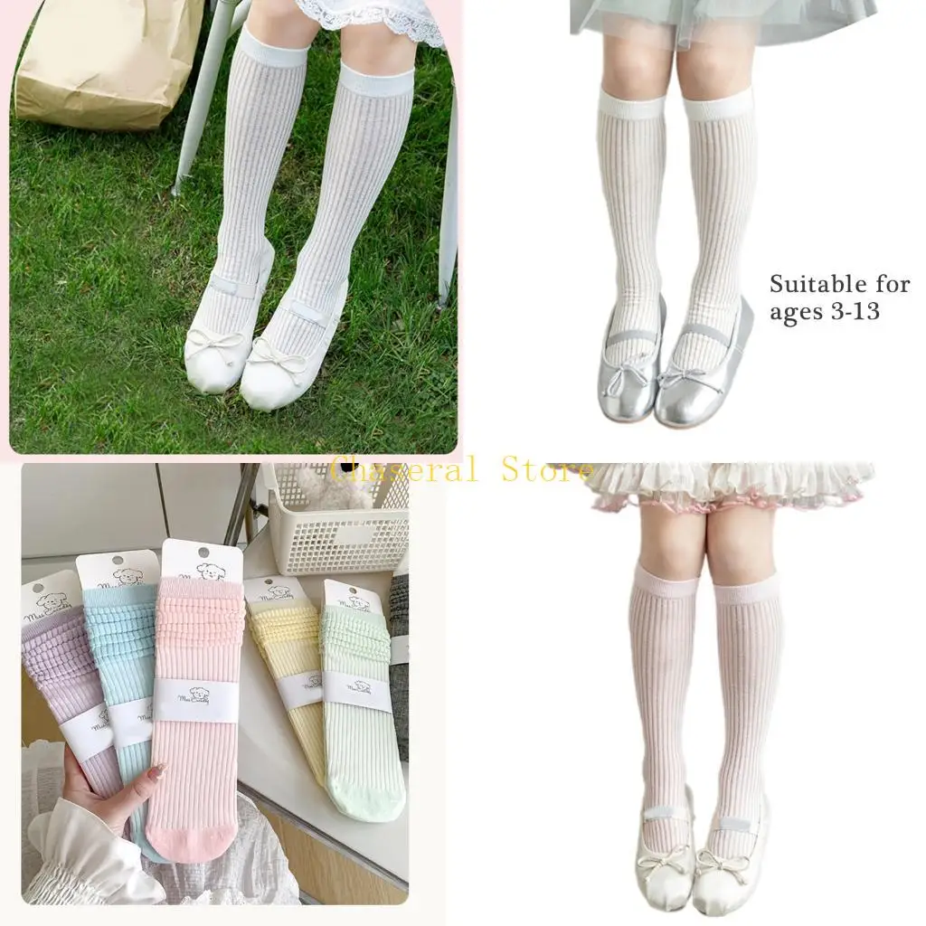 

E7CE Breathable and Comfortable Children's Socks for 3-13T Girls Calf Length Hosiery