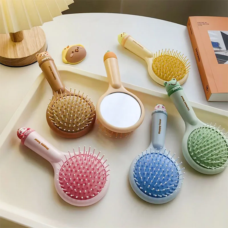 

Air Cushion Massage Anti-static Comb with Mirror Hairbrush Women Anti-screw Untangling Portable Hair Brush for Children Girls