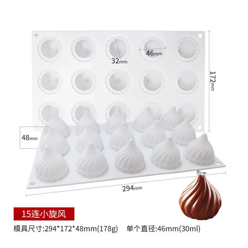 DIY Onion Tip Small Cyclone Silicone Cake Mold 15 Cavities Chocolate Mousse Dessert Bread Baking Pan Baking Decoration Tools